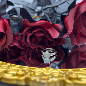 Smart Women's Gray Moonstone 925 Silver Ring, 18K White Gold Plated, Handmade
