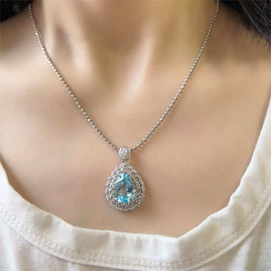 Natural Blue Topaz Silver Pendant Necklace for Women