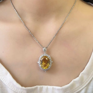 Natural Yellow Citrine Silver Pendant Necklace for Women