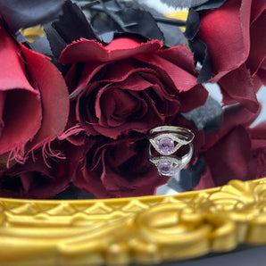 Gorgeous women's amethyst 925 silver ring, 18K white gold plated, sparkling zircon embellishment