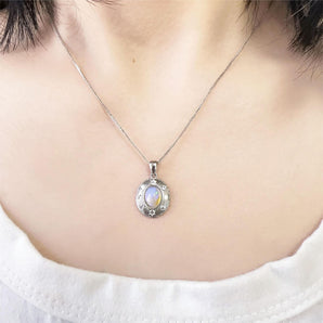 Natural Colorful Opal Stone Oval Silver Pendant for Women