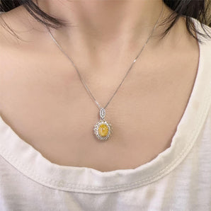Natural Yellow Opal Stone Gypsophila Silver Pendant for Women