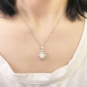 Natural light blue opal stone hollow flower shaped silver pendant for women