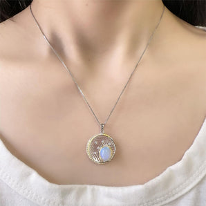Natural Opal Stone Round Silver Pendant for Women