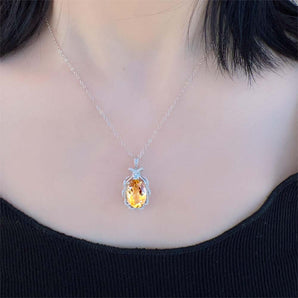 Silver inlaid natural citrine pendant for women