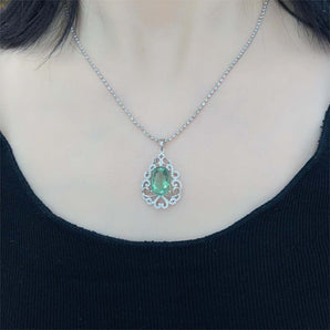 Silver inlaid natural green fluorite pendant for women